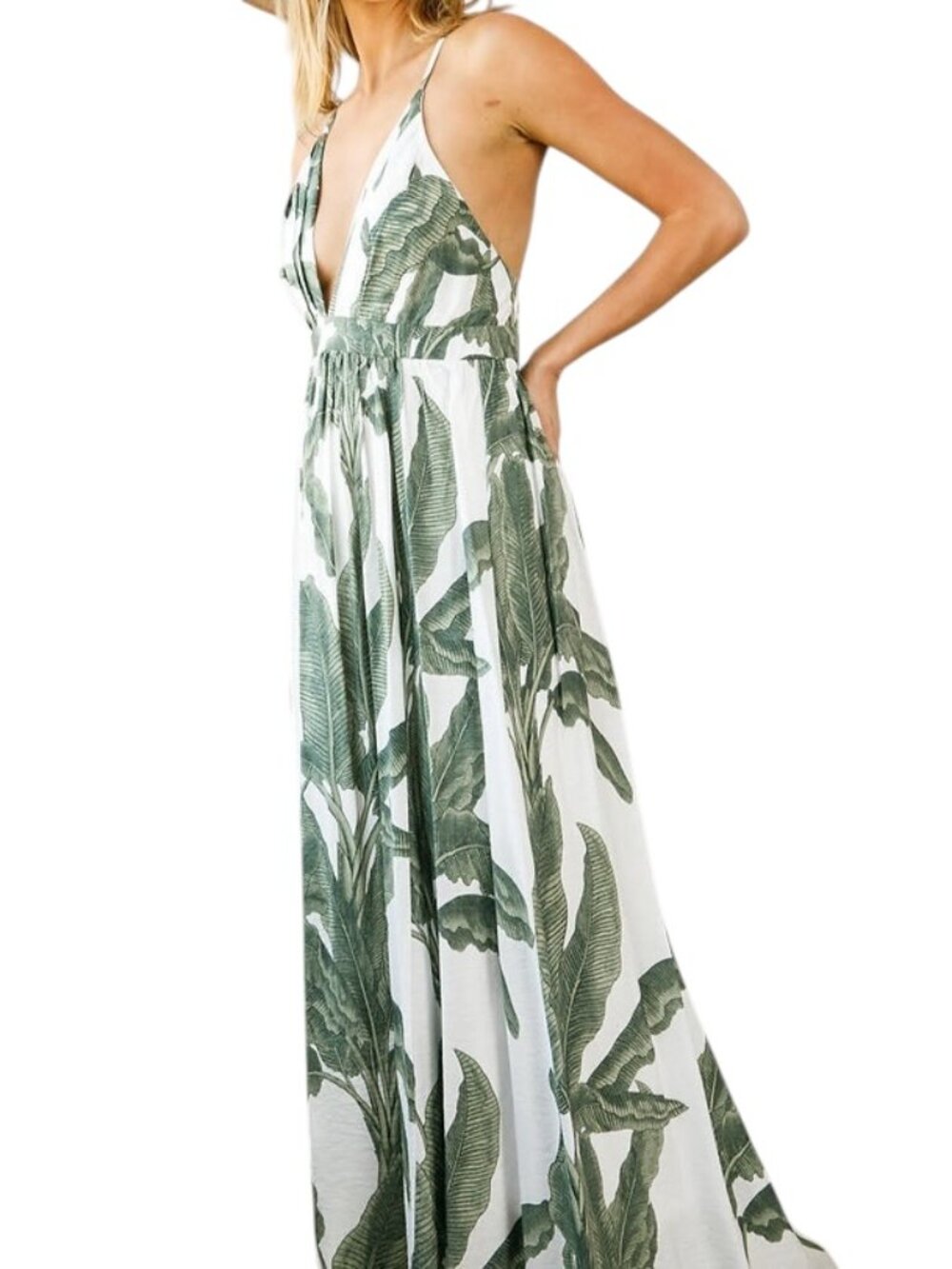 Baevely Miramar Maxi Dress Green Floral Open Back Wedding Guest multiple size - Picture 7 of 7